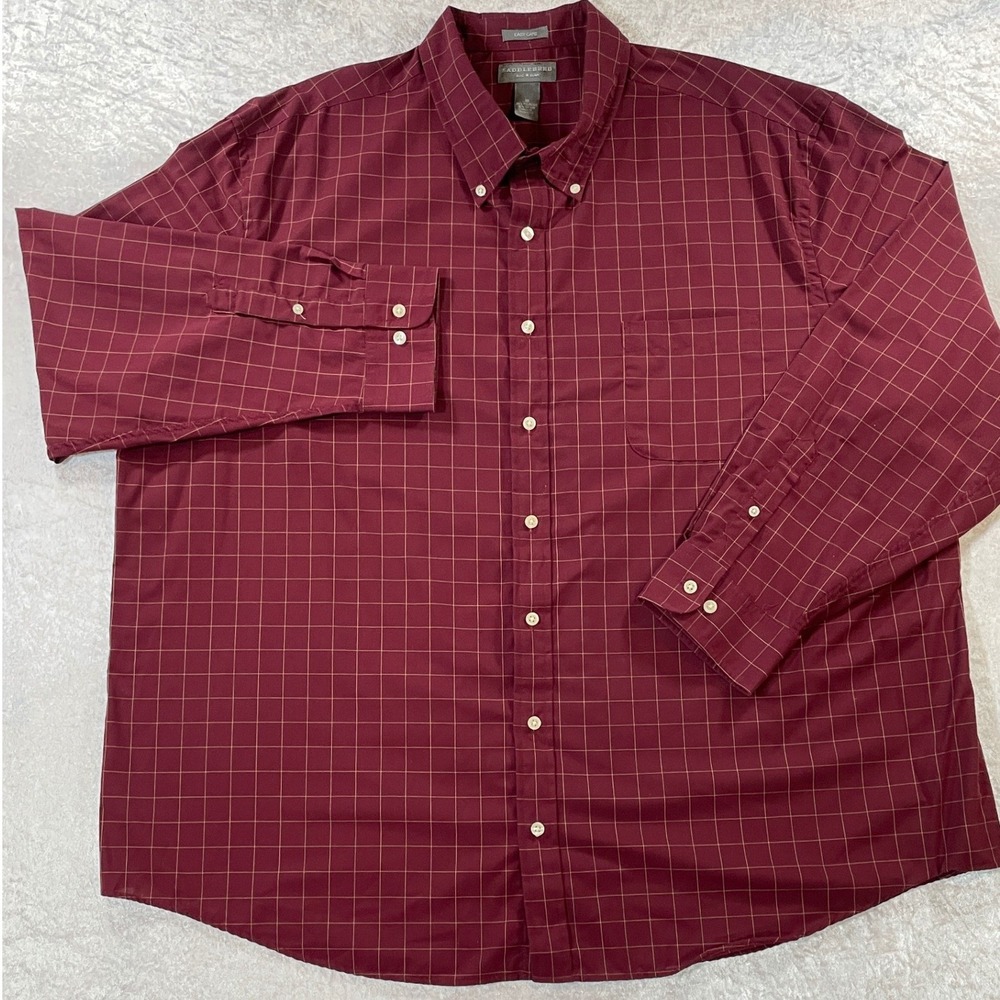Saddlebred Button Down Shirt Mens 3X Burgundy Grid Easy Care Long Sleeve
